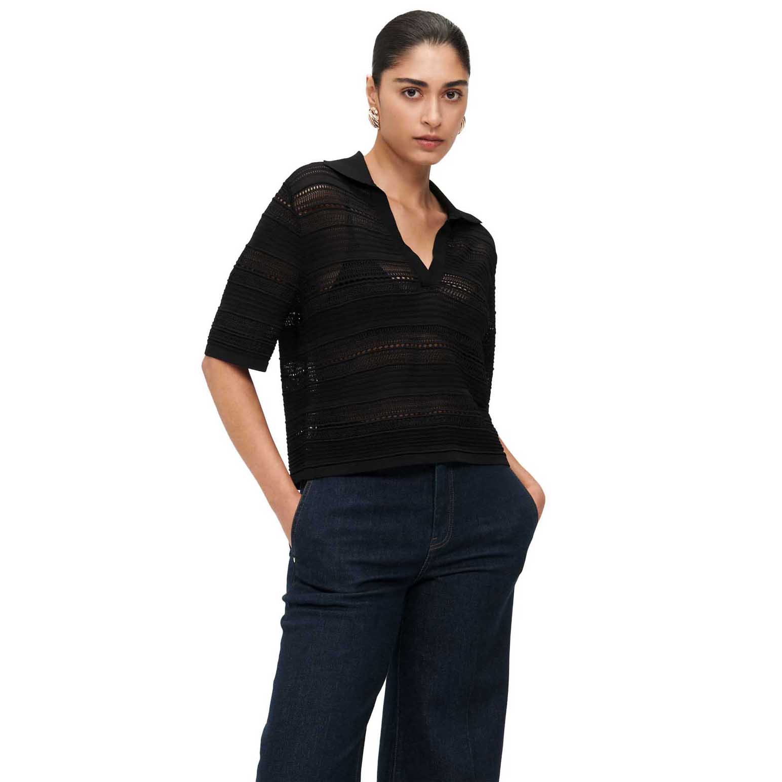 Veronika Maine Pointelle Polo Knit Shirt